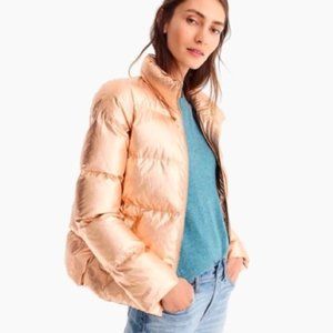 J. Crew Rose Gold Metallic Puffer Jacket Size M
